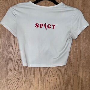 SHEIN White 'Spicy' Graphic Crop Top